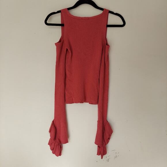 Express Sweater Top Womens XS Pink V-Neck Cold Shoulder Ruffle Sleeve - Picture 4 of 7